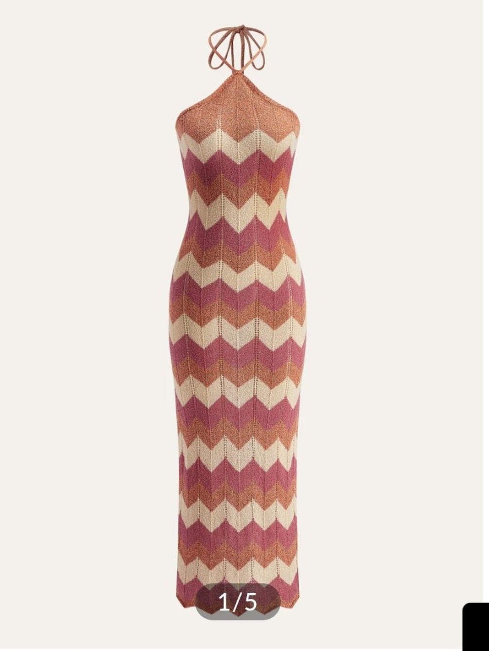 Commense Chevron Halter Maxi Dress in Pink, Cream & Tan